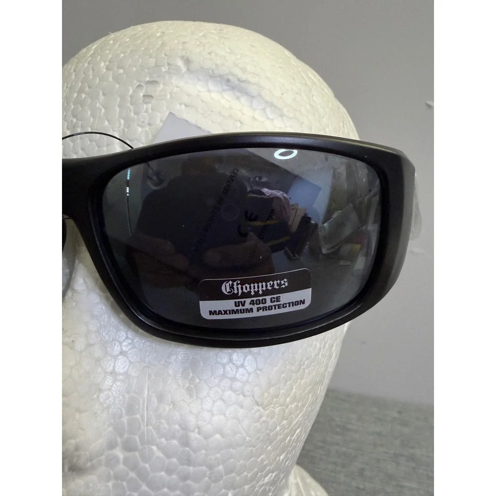 Choppers Sunglasses Mens OS Matte Black 8CP6776 Biker Wrap UV400 Cross Logo